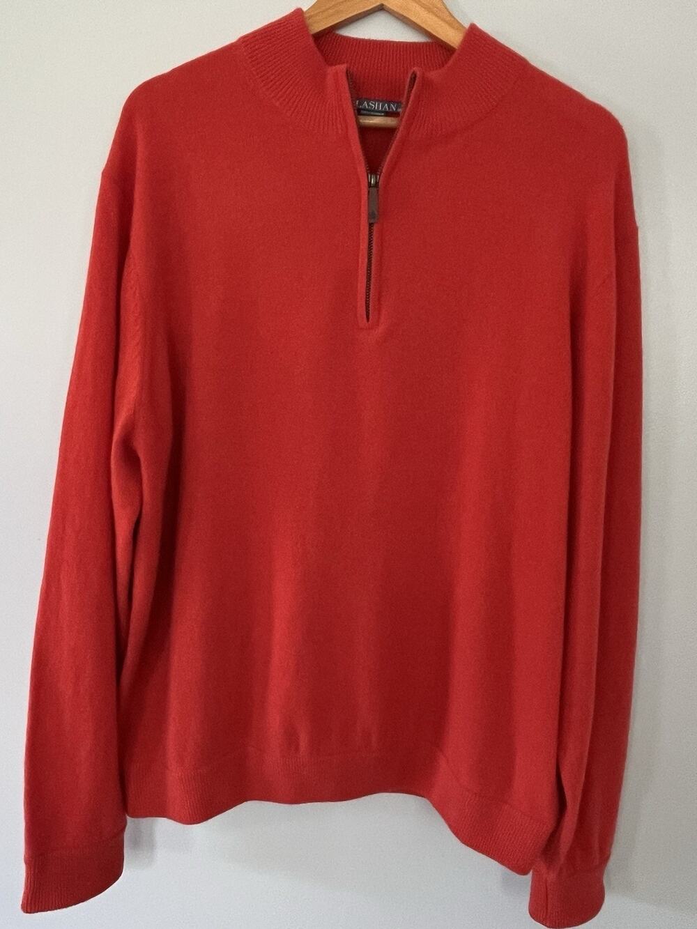 Alashan Cashmere Men’s XXL Orange Quarter Zip Pullover Sweater EUC